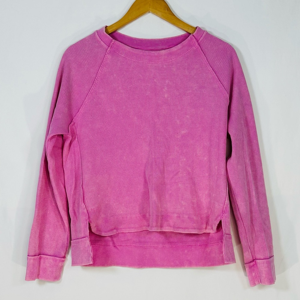 Sunnyside by Sundry pink waffle pullover size Large Loungewear Cozy Comfy Relax